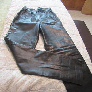 High Waisted Straight Legged Black Leather Pants